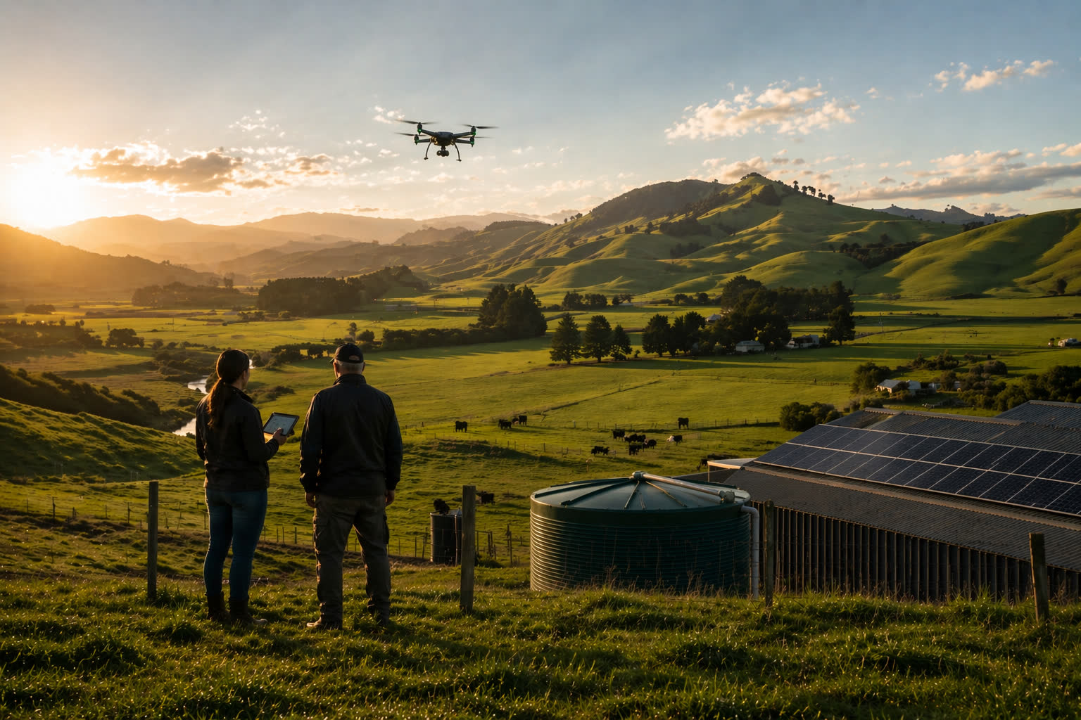 Farm owner reviewing monitoring data in a New Zealand paddock